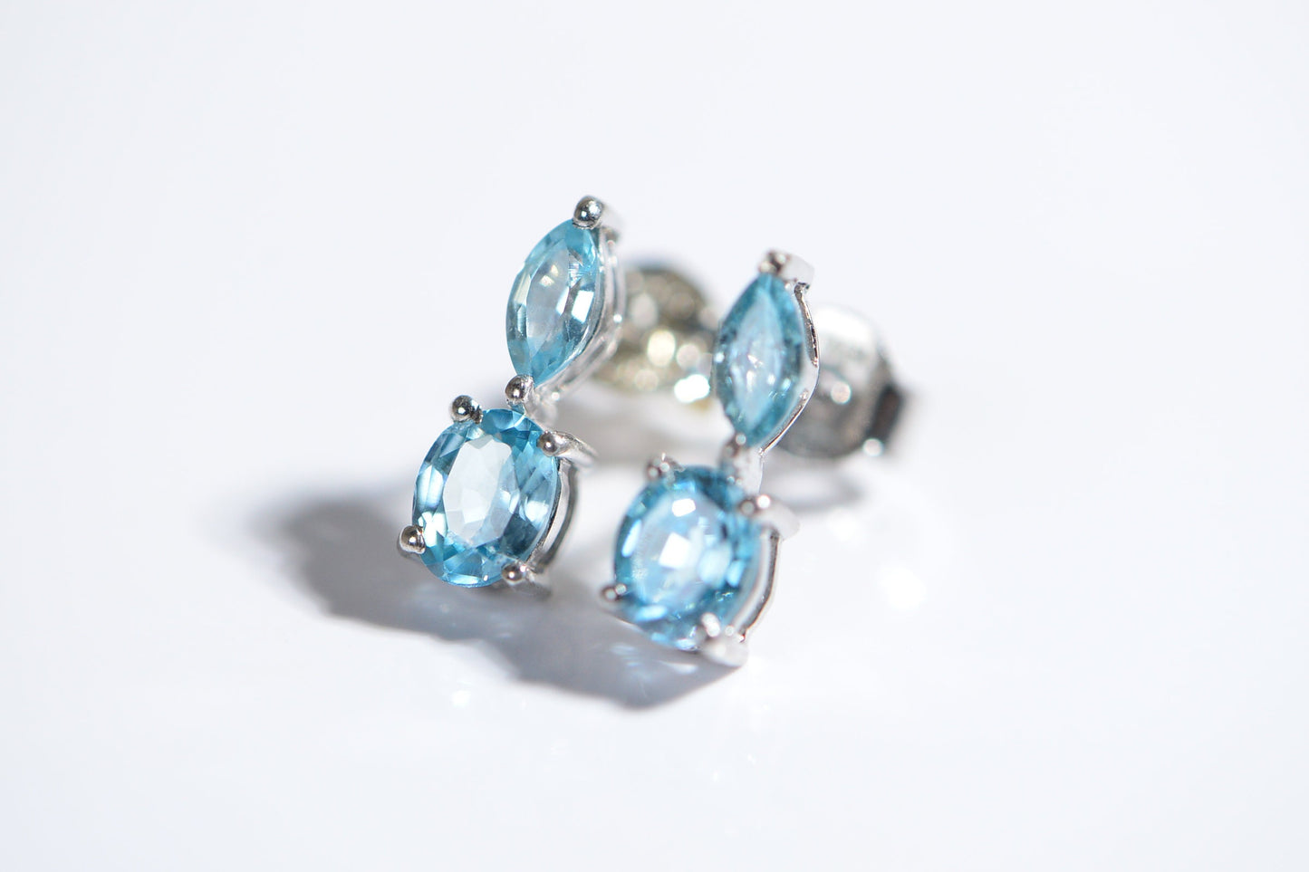 Blue Topaz Sterling Silver Stud Earrings - November Birthstone