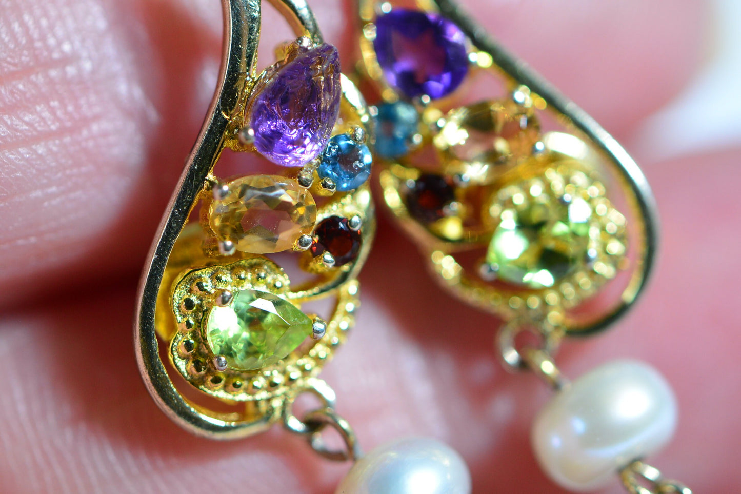 South Sea Pearl Teardrop Earrings, Multi Stone Vermeil Butterfly Stud