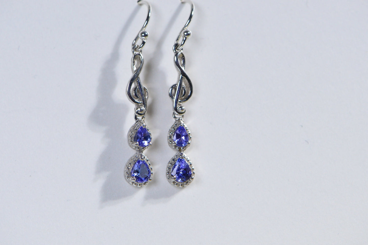 Natural Tanzanite teardrop Earrings Sterling silver Treble Clef Earrings Birthstone December