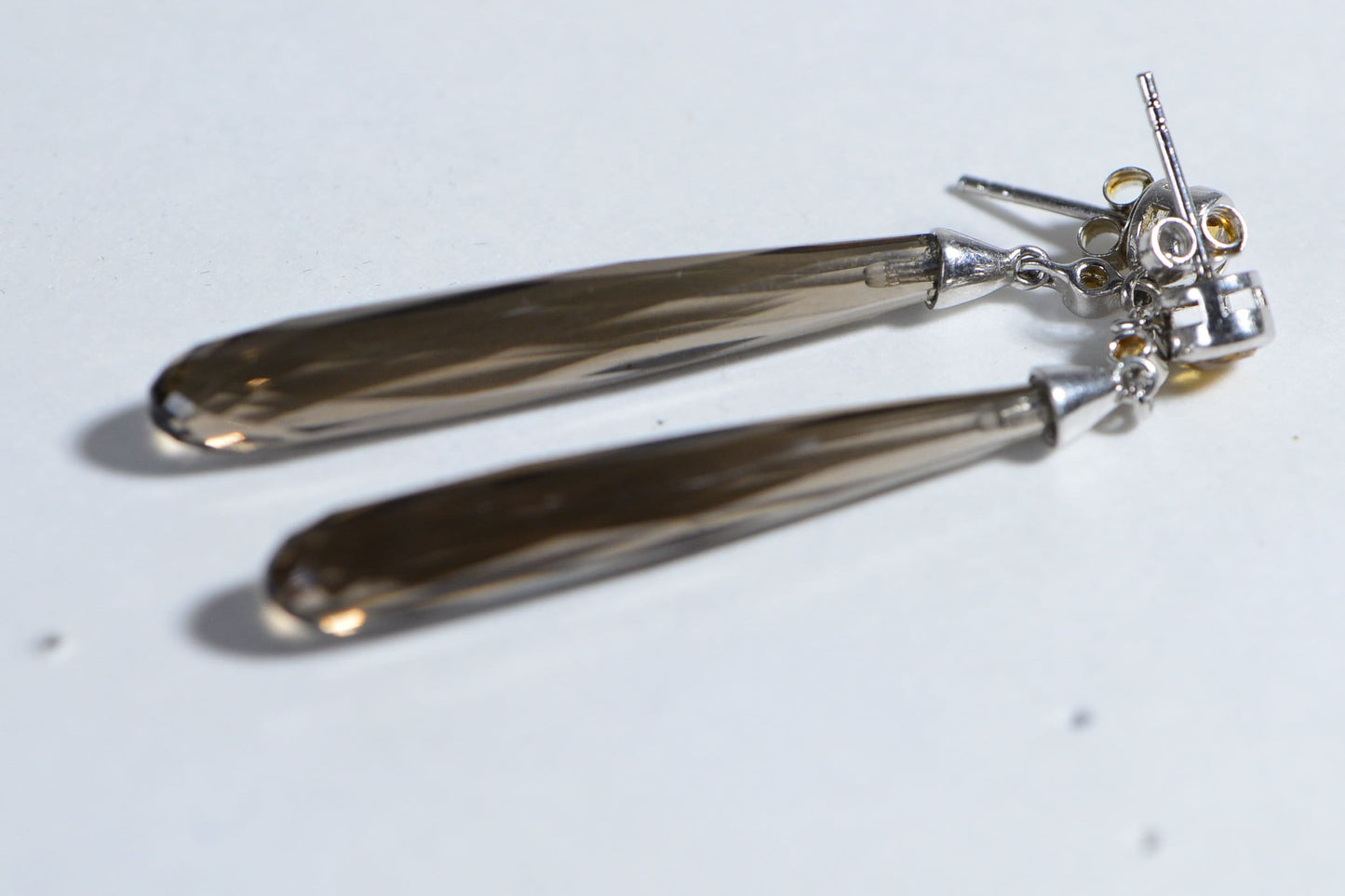 Smokey Quartz & Citrine Sterling Silver Teardrop Earrings - April Birthstone
