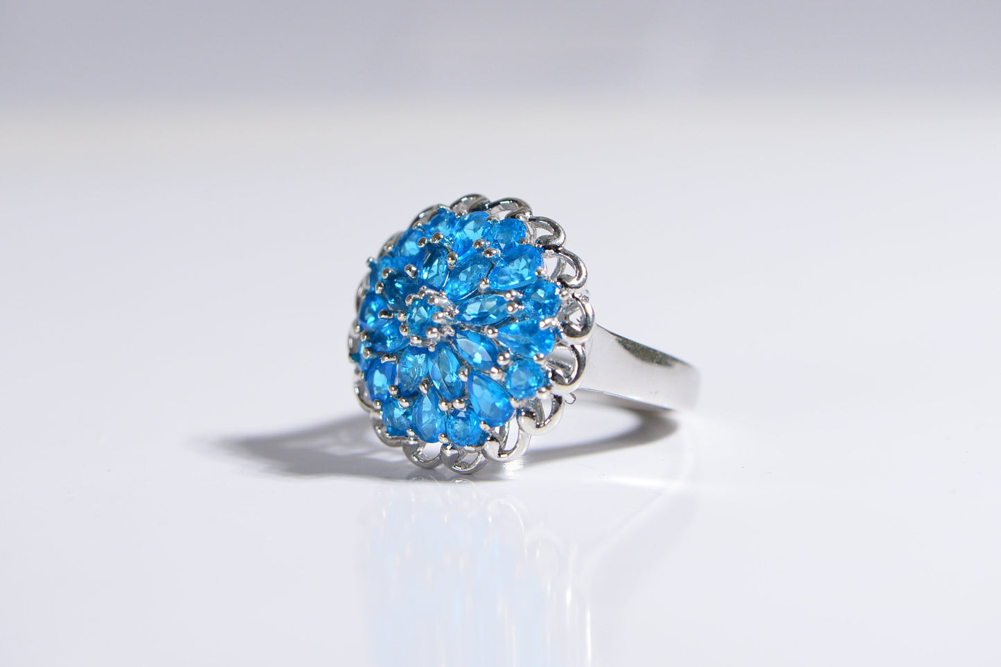 Neon Apatite Cocktail Ring, Sterling Silver, Size 9.25