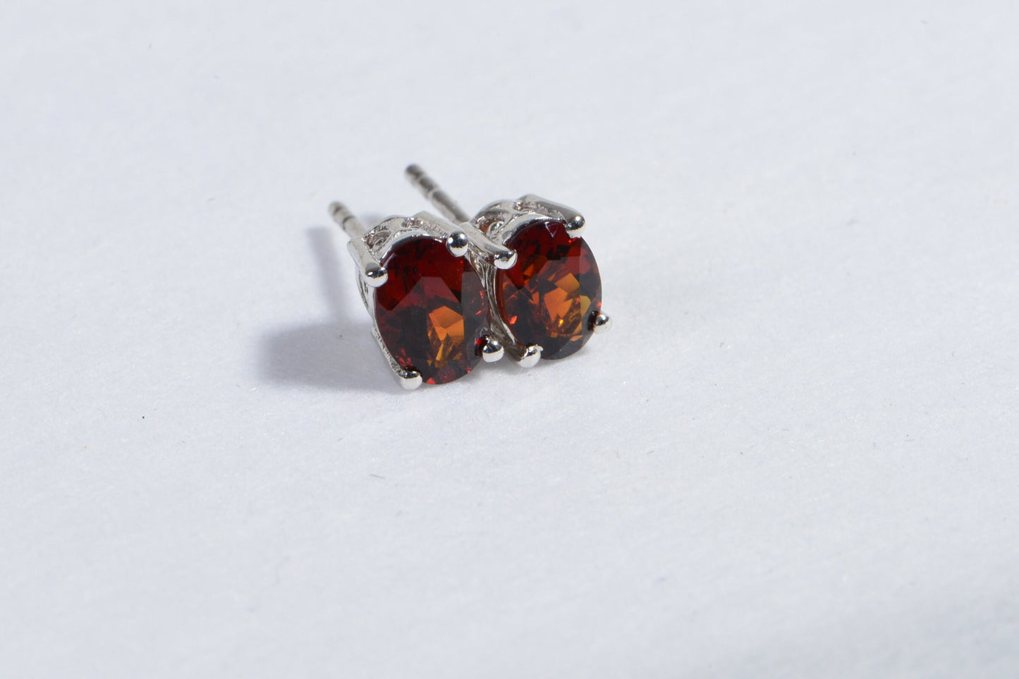 Natural Red Garnet Stud Earrings Wire Rhodium Over Sterling Silver Birthstone January