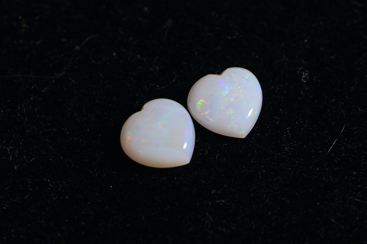 Australian White Opal Heart Cabochons: 5mm Matched Earring Pair