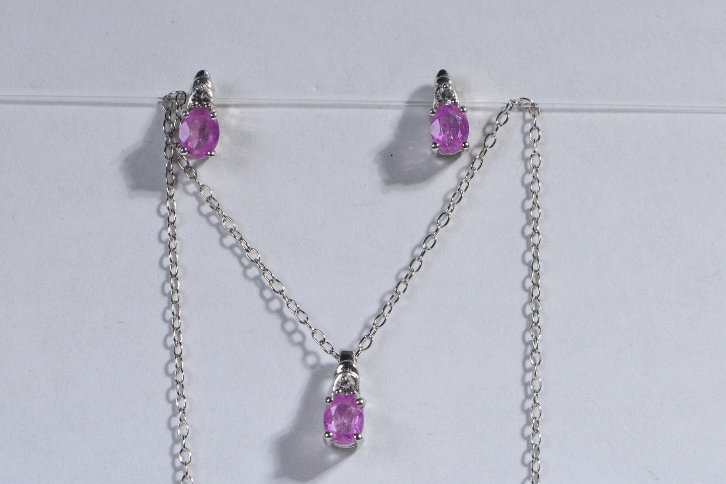 Vintage Pink Sapphire Sterling Silver Jewelry Set, September Birthstone