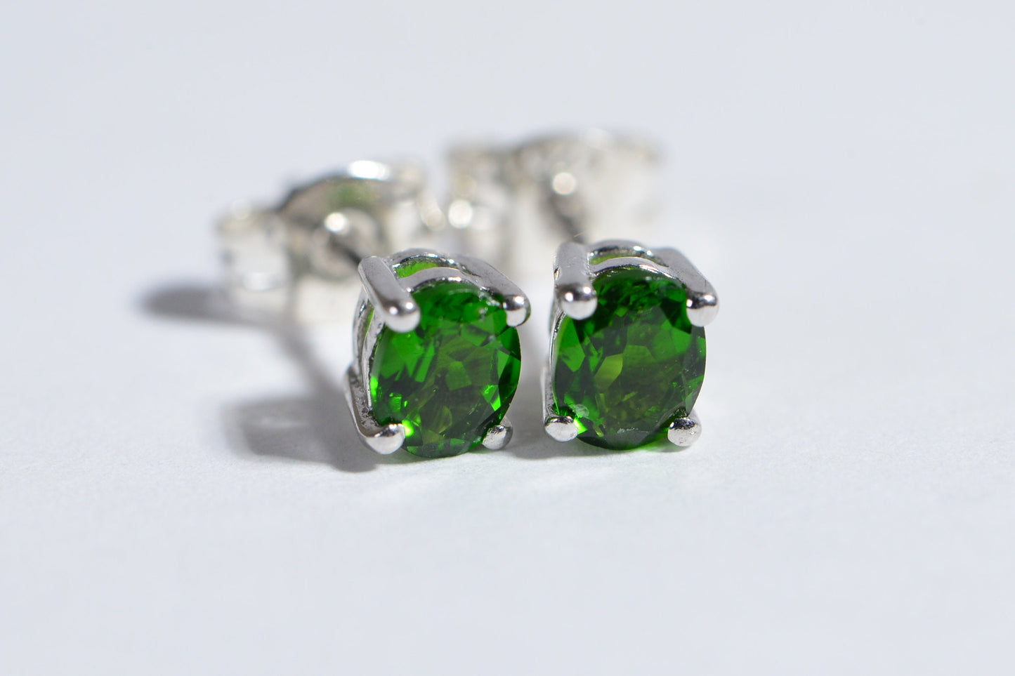 Natural Chrome Diopside Stud Earrings Oval Stone Gemstone Post Earrings 925 Sterling Silver