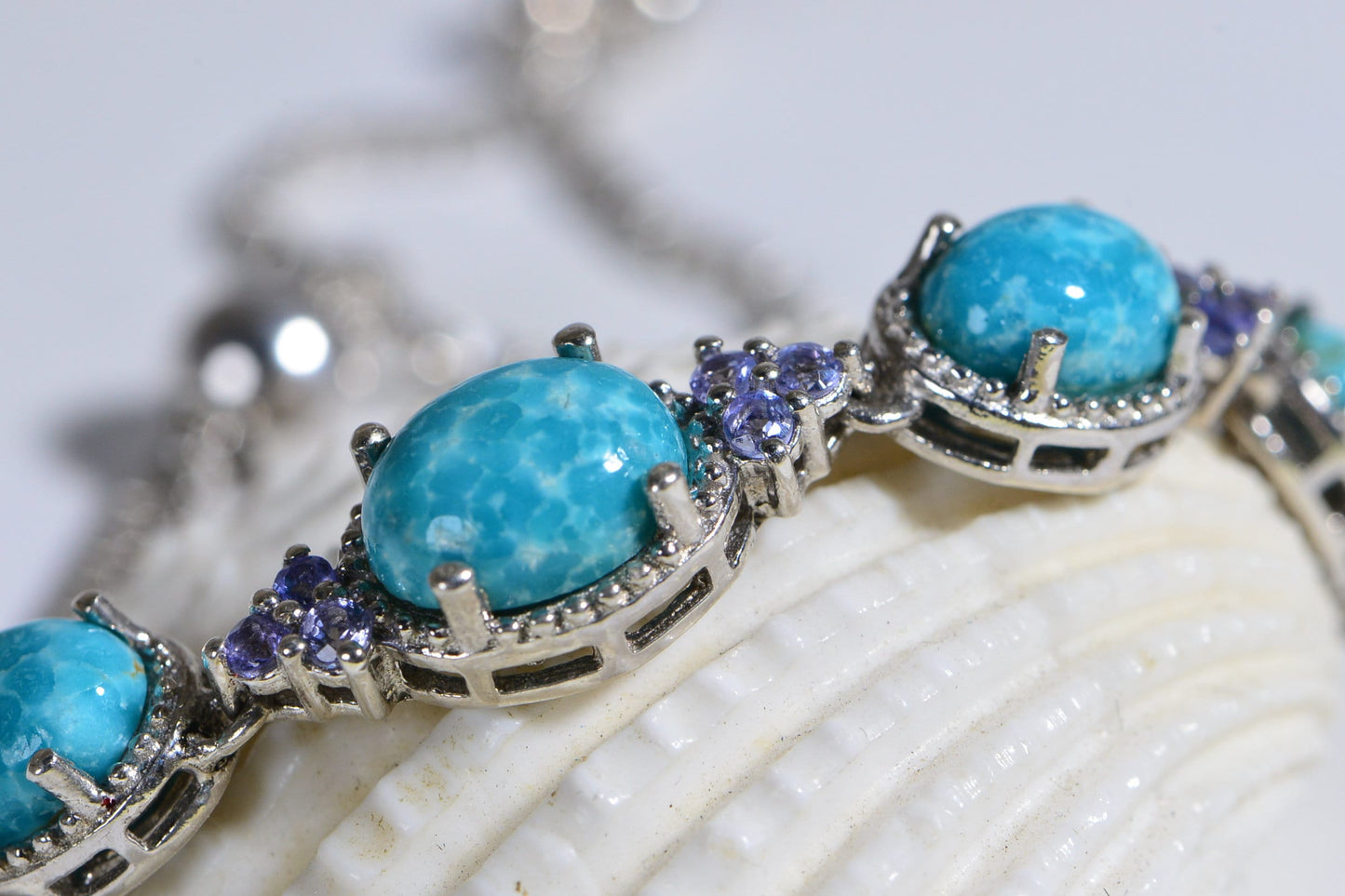 Amazanite Tanzanite Sterling Silver Bolo Bracelet, Adjustable 7.5 Inch
