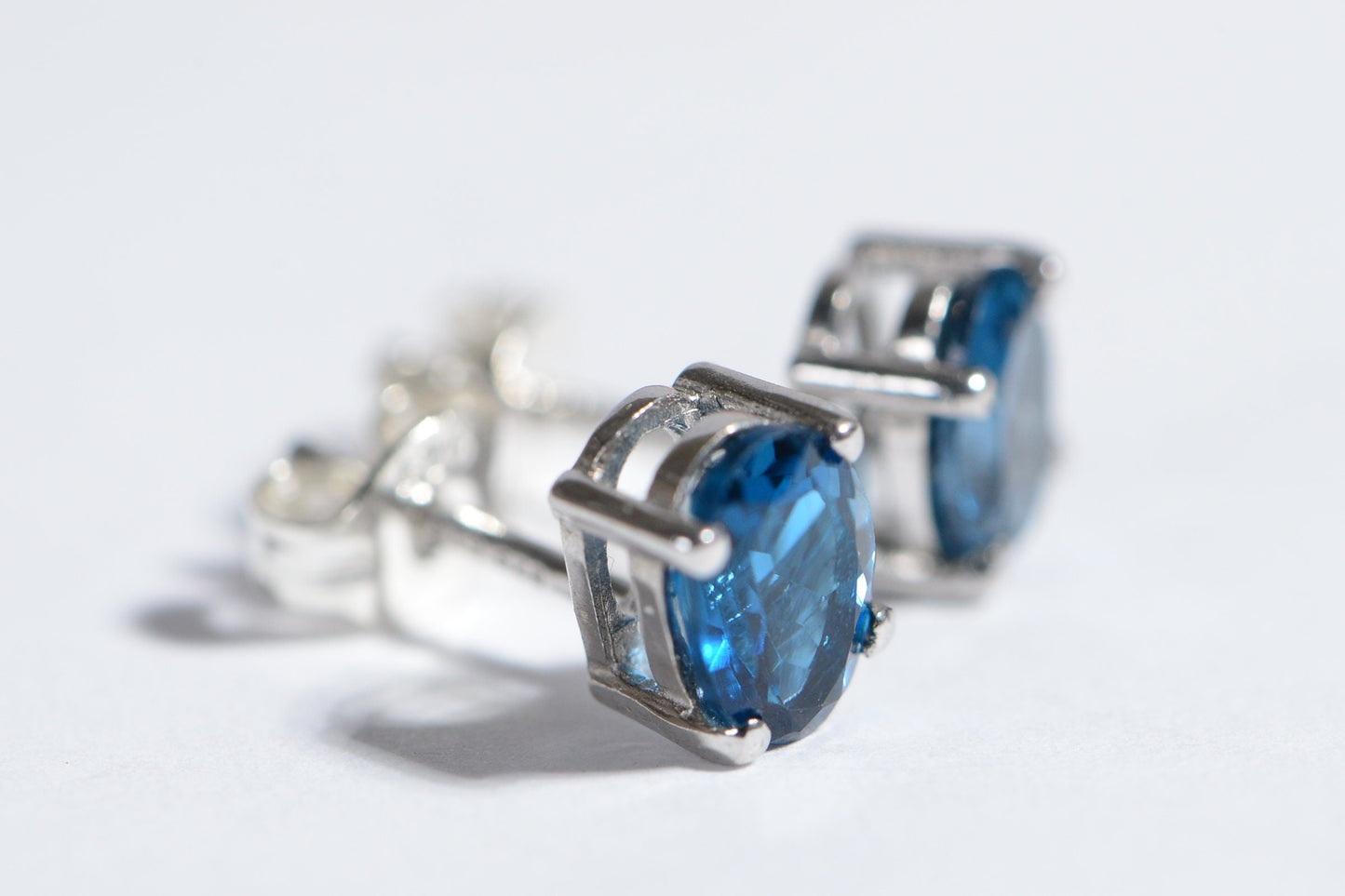 London Blue Topaz Stud Earrings, Sterling Silver, December Birthstone