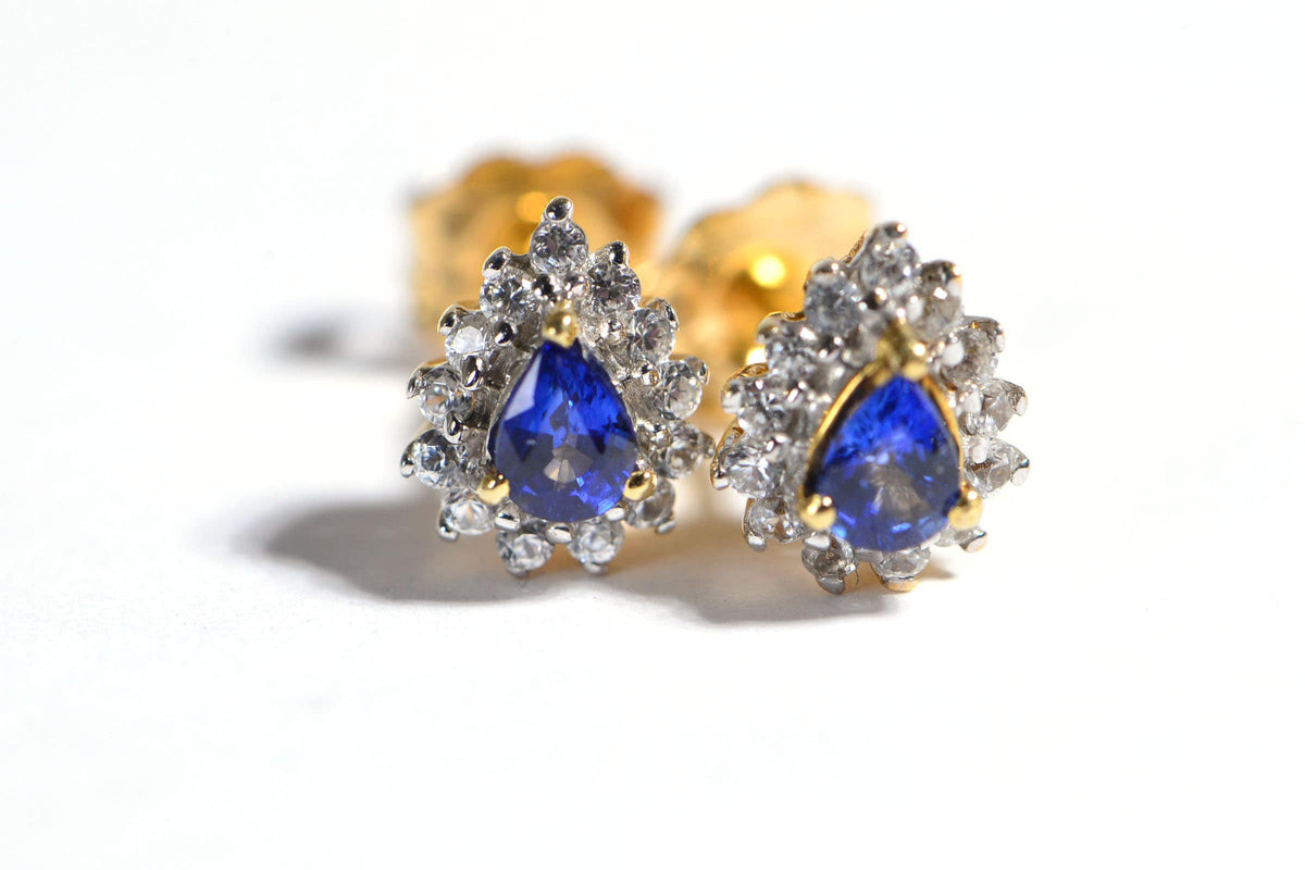 Tanzanite Stud Earrings: AAA Zircon, 18K Gold Sterling Silver
