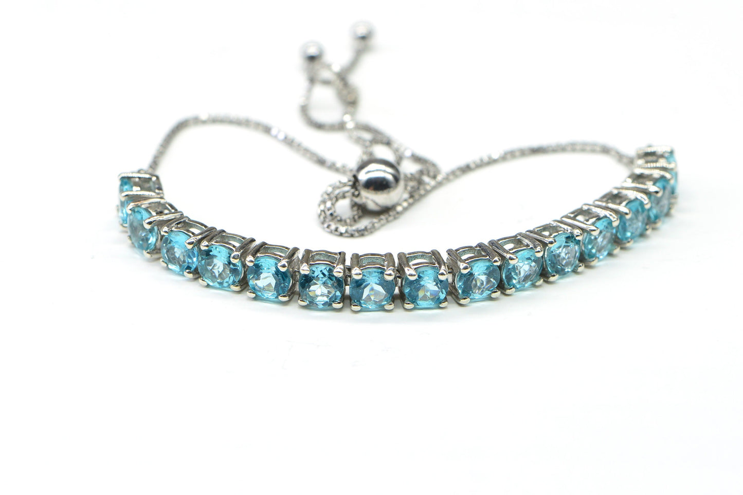 Sterling Silver Apatite Bolo Bracelet, Adjustable Aqua Gemstone