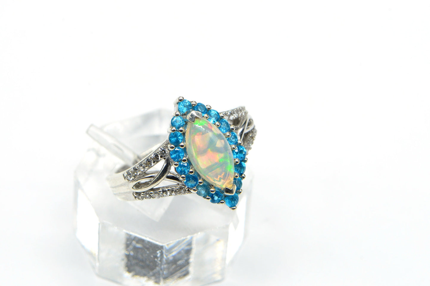 Neon Blue Apatite Opal Marquise Ring Size 9 Fancy Girls Ring