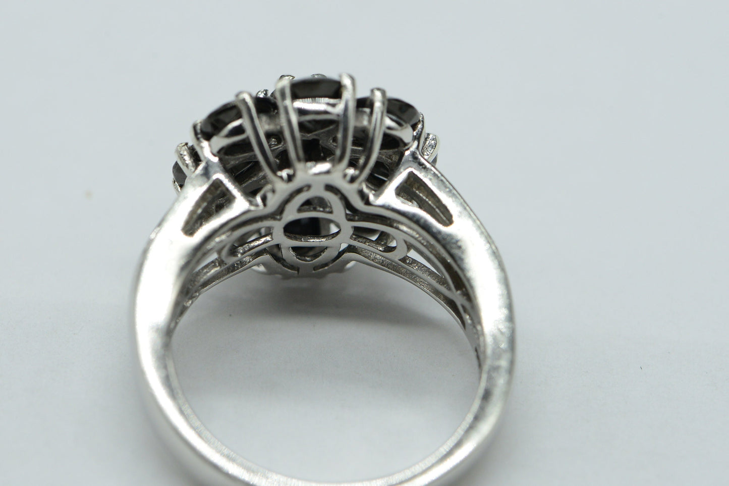 Black Spinel Flower Ring: Sterling Silver Multi Stone Cocktail Ring