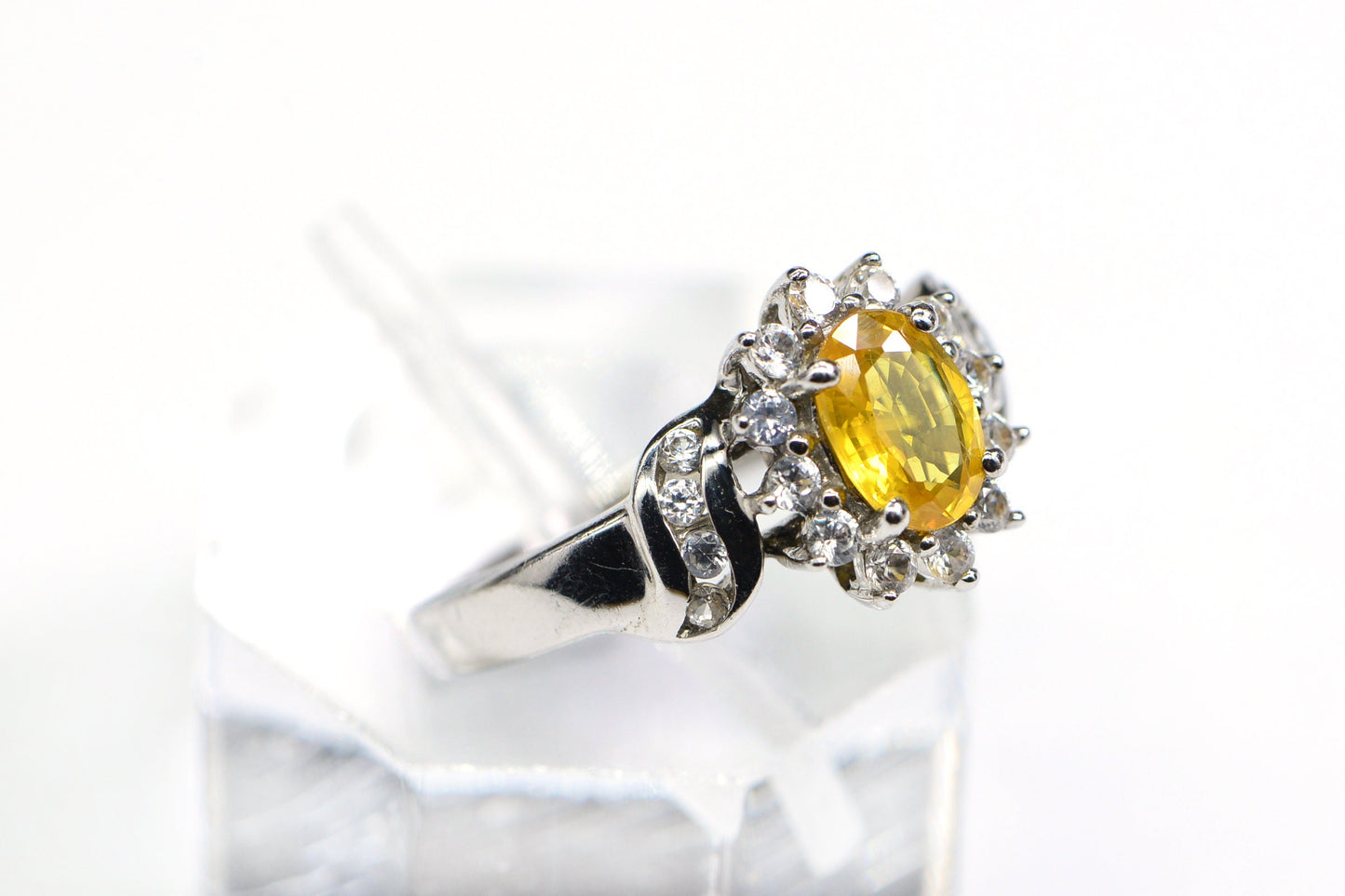 Citrine & White Topaz Halo Ring, Oval Sterling Silver Promise Ring