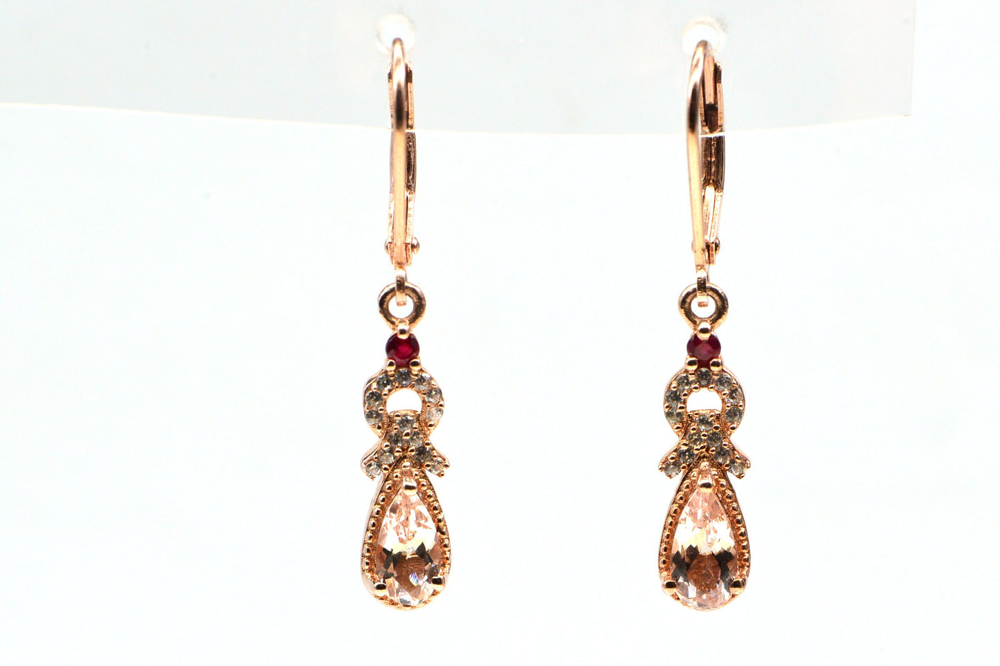 Morganite Teardrop Earrings, Hot Pink Tourmaline, Rose Gold Vermeil