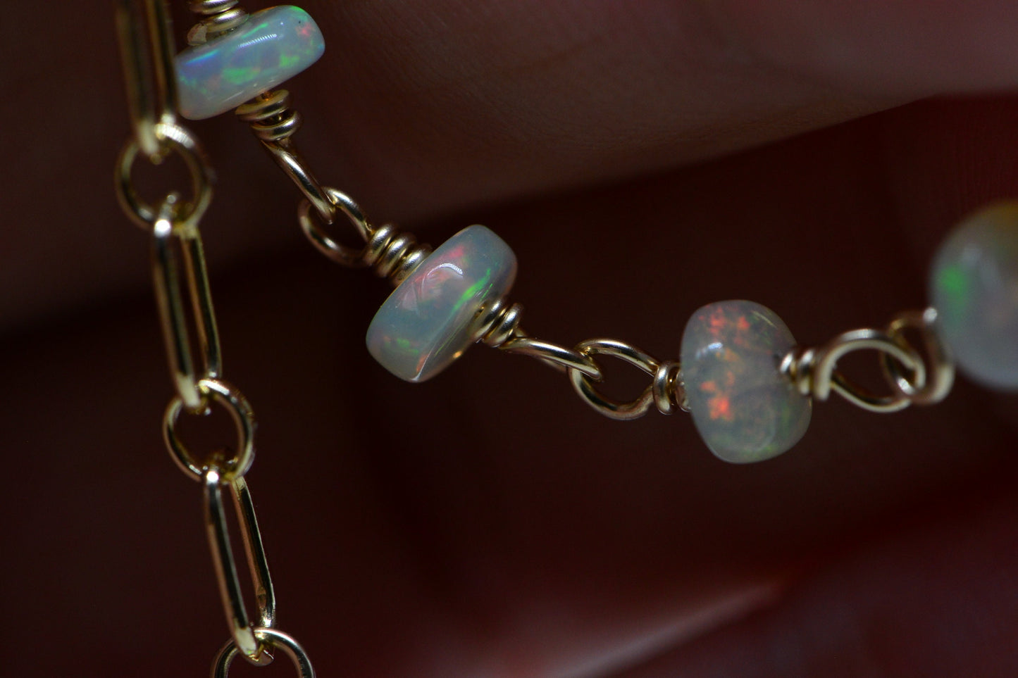 Ethiopian Welo Opal Bracelet: 14k Gold Filled Chain, October Birthstone