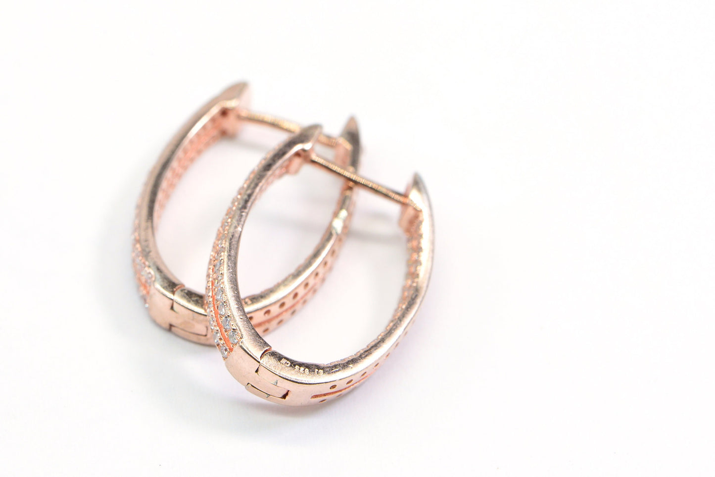 Rose Gold Over Sterling Silver White Zircon Hoop Earrings, 0.5 ct