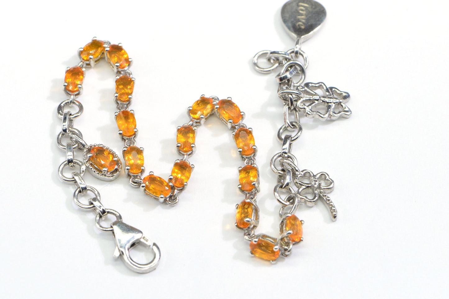 Orange Opal Tennis Bracelet Sterling Silver Vintage 1990