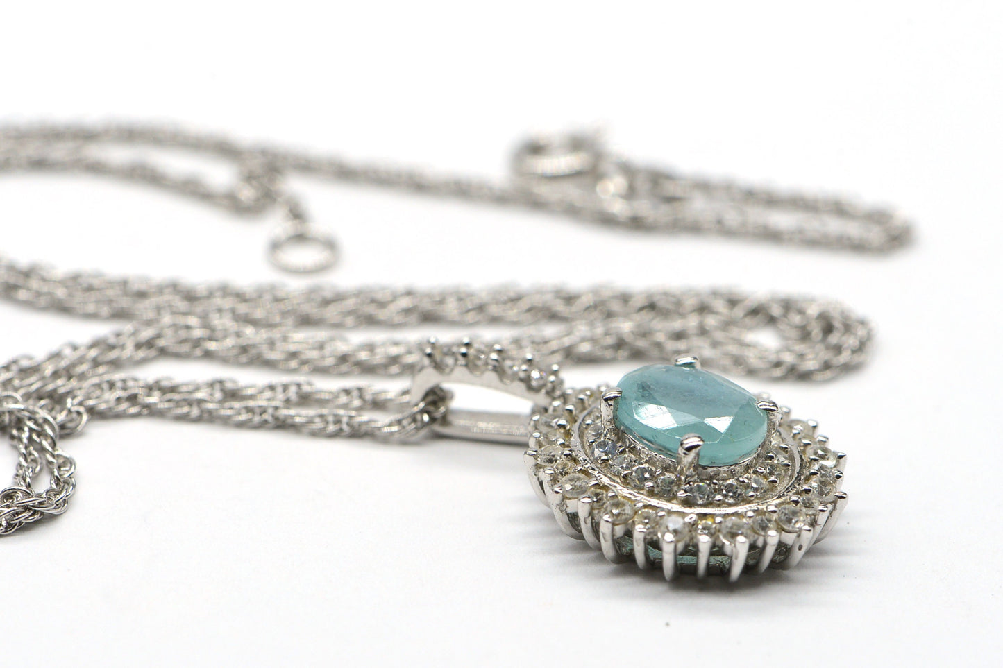 Grandidierite Halo Diamond Style Pendant Necklace 18 inch Sterling Silver Rare Gemstone