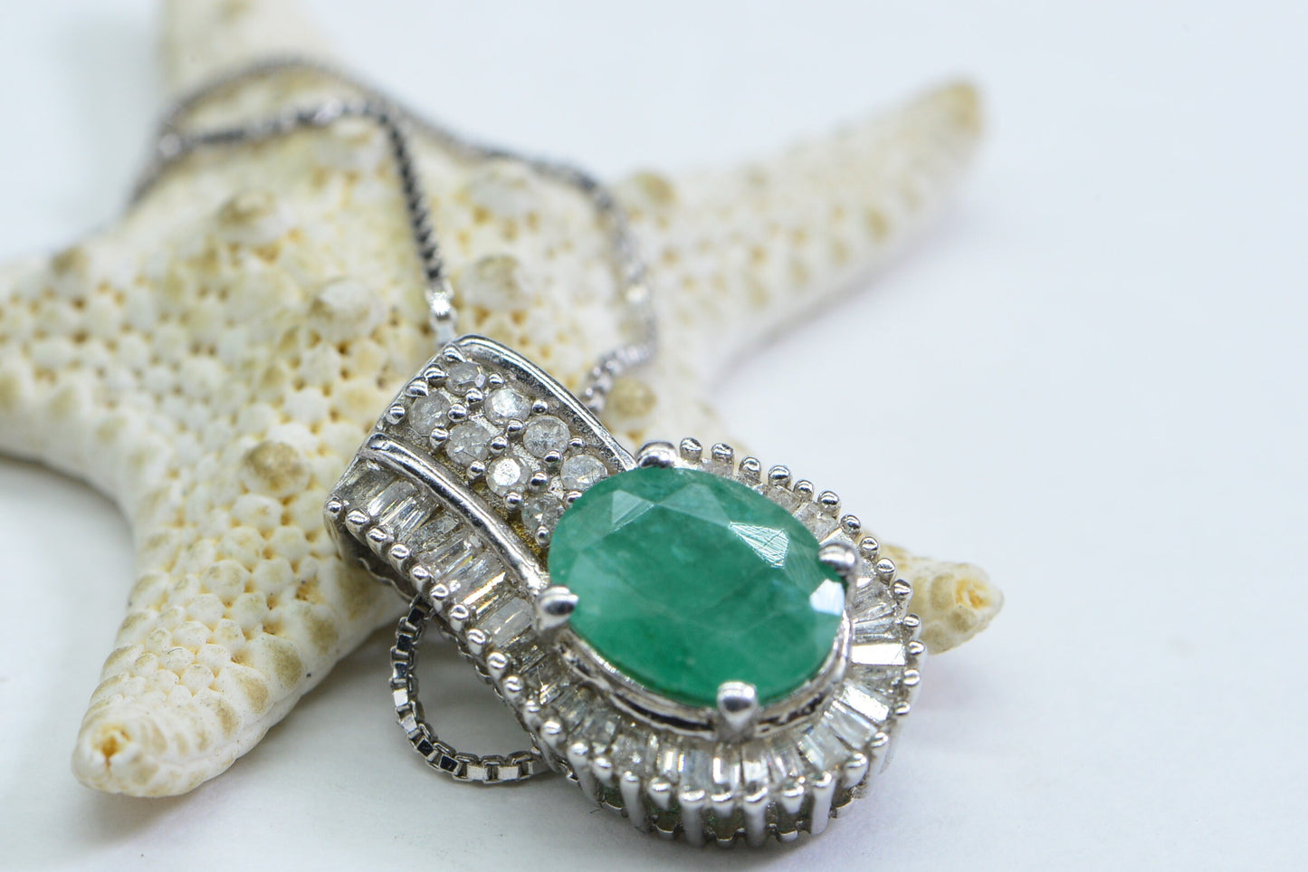 Colombian Emerald Diamond Pendant: Sterling Silver Necklace