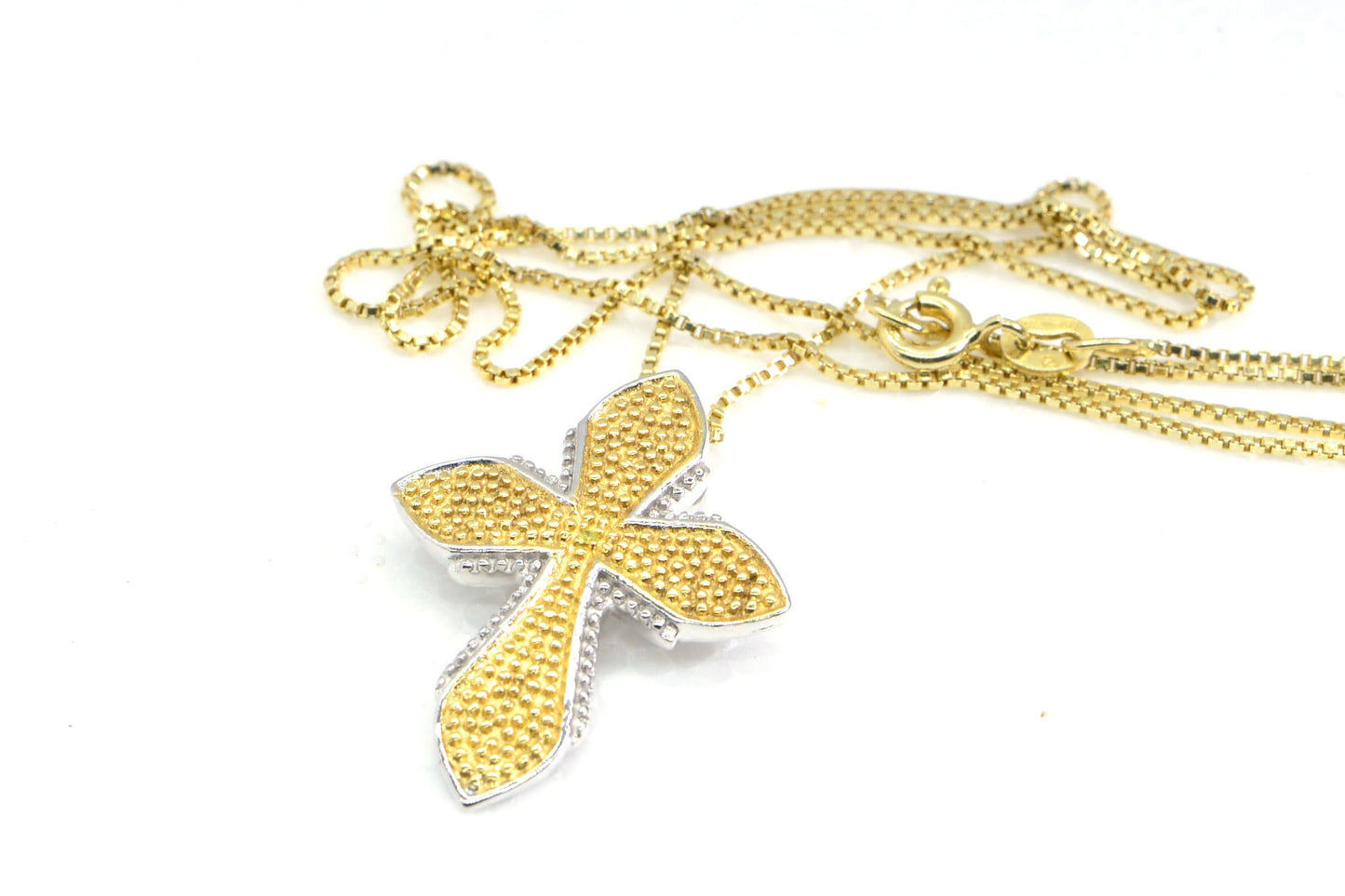 Yellow Diamond Cross Pendant Necklace, 14K Gold Vermeil, Estate Jewelry