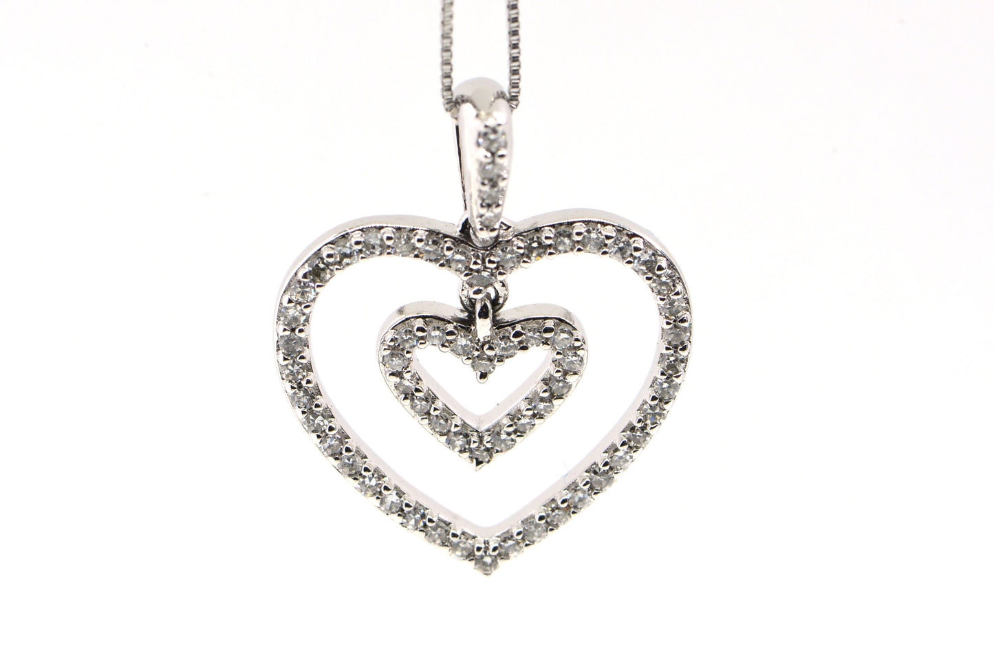 Authentic Diamond Heart Pendant Solid 14K White Gold Necklace Pendant