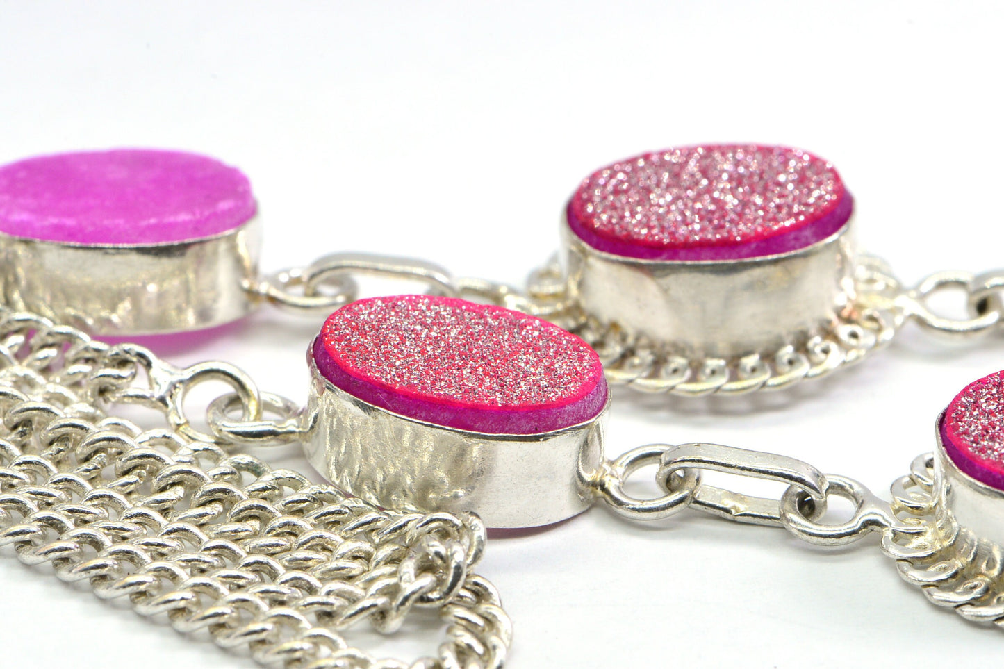Agate Druzy Gemstone Necklace, Chunky Sterling Silver Bezel