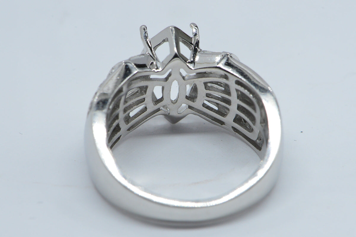 Sterling Silver Halo Ring Setting: Marquise Stone, White Topaz Accents, Size 8 1/4 US