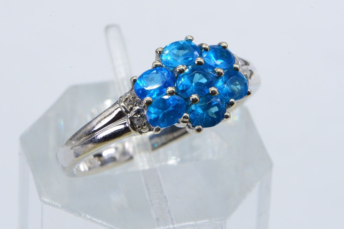 Neon Apatite Flower Ring, 14K White Gold Over Sterling Silver, Size 9