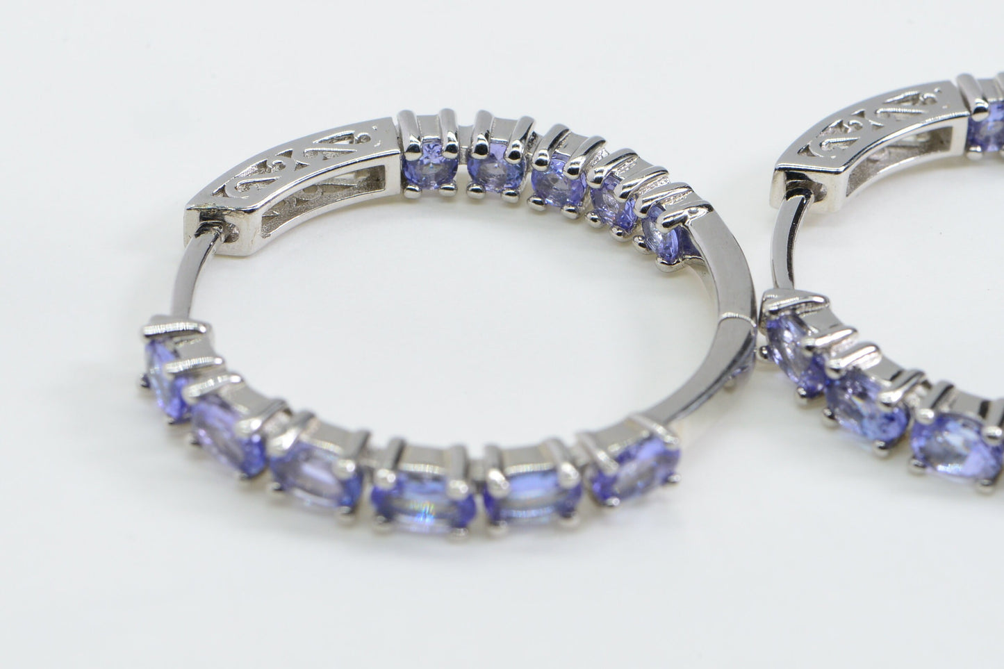 Natural Tanzanite Sterling Silver Hoop Earrings, 6 Carat