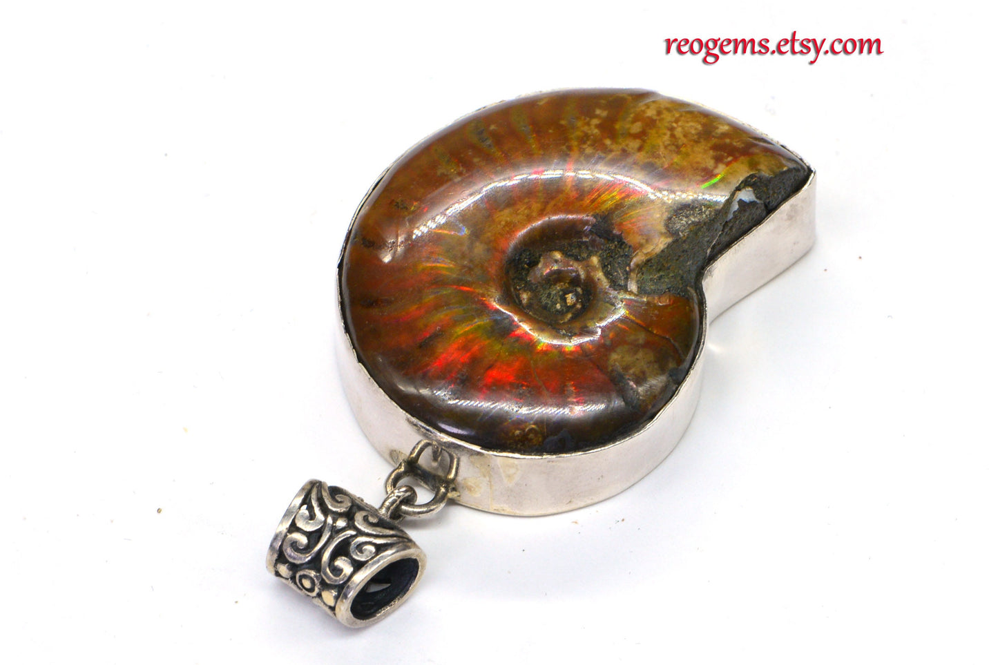 Ammonite Fossil Pendant Necklace Bezel Settings In Sterling Silver