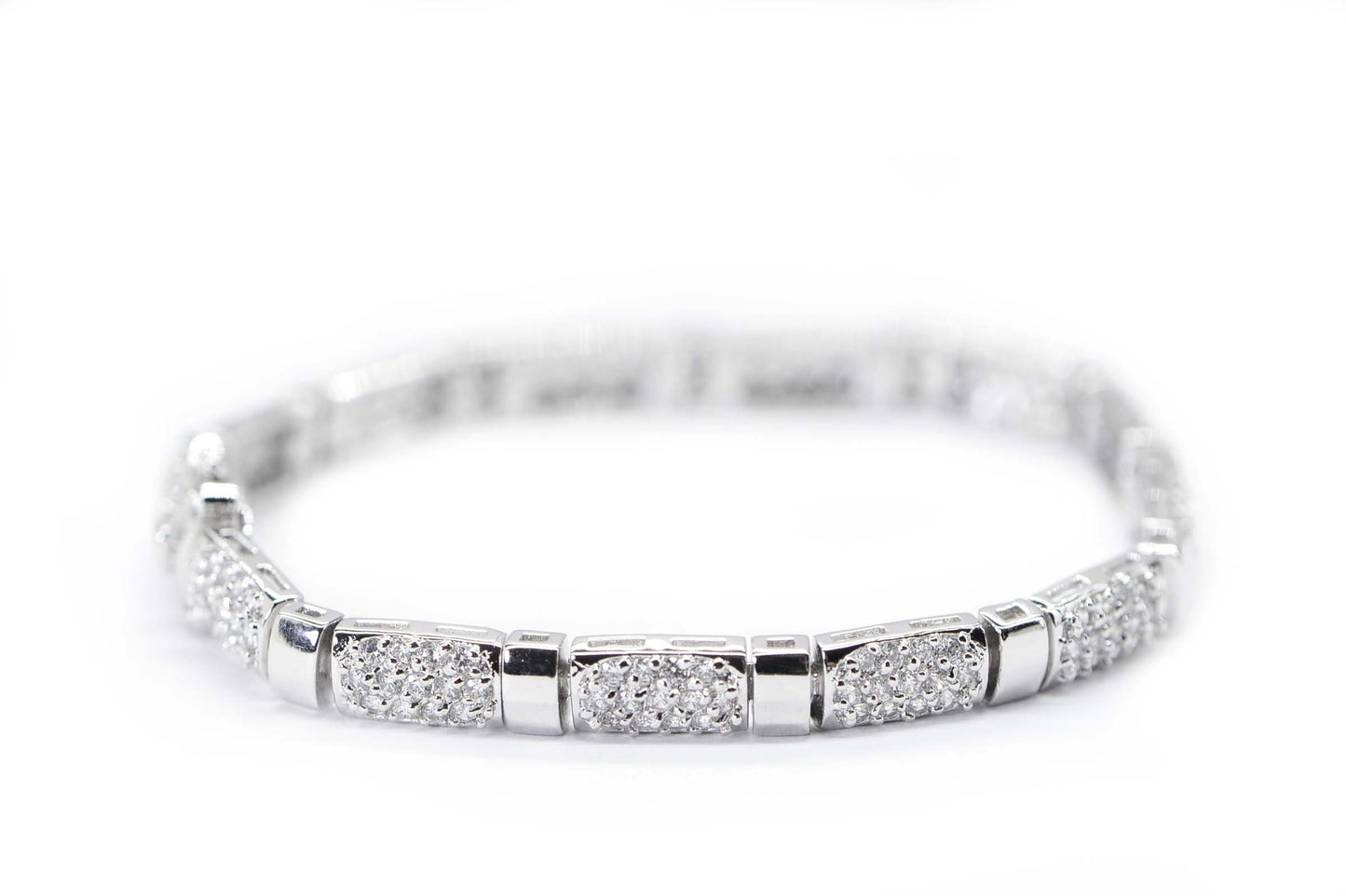 Simulated Diamond round cut Brilliant Rectangle Link Sterling Silver Bracelet Vintage Bracelet