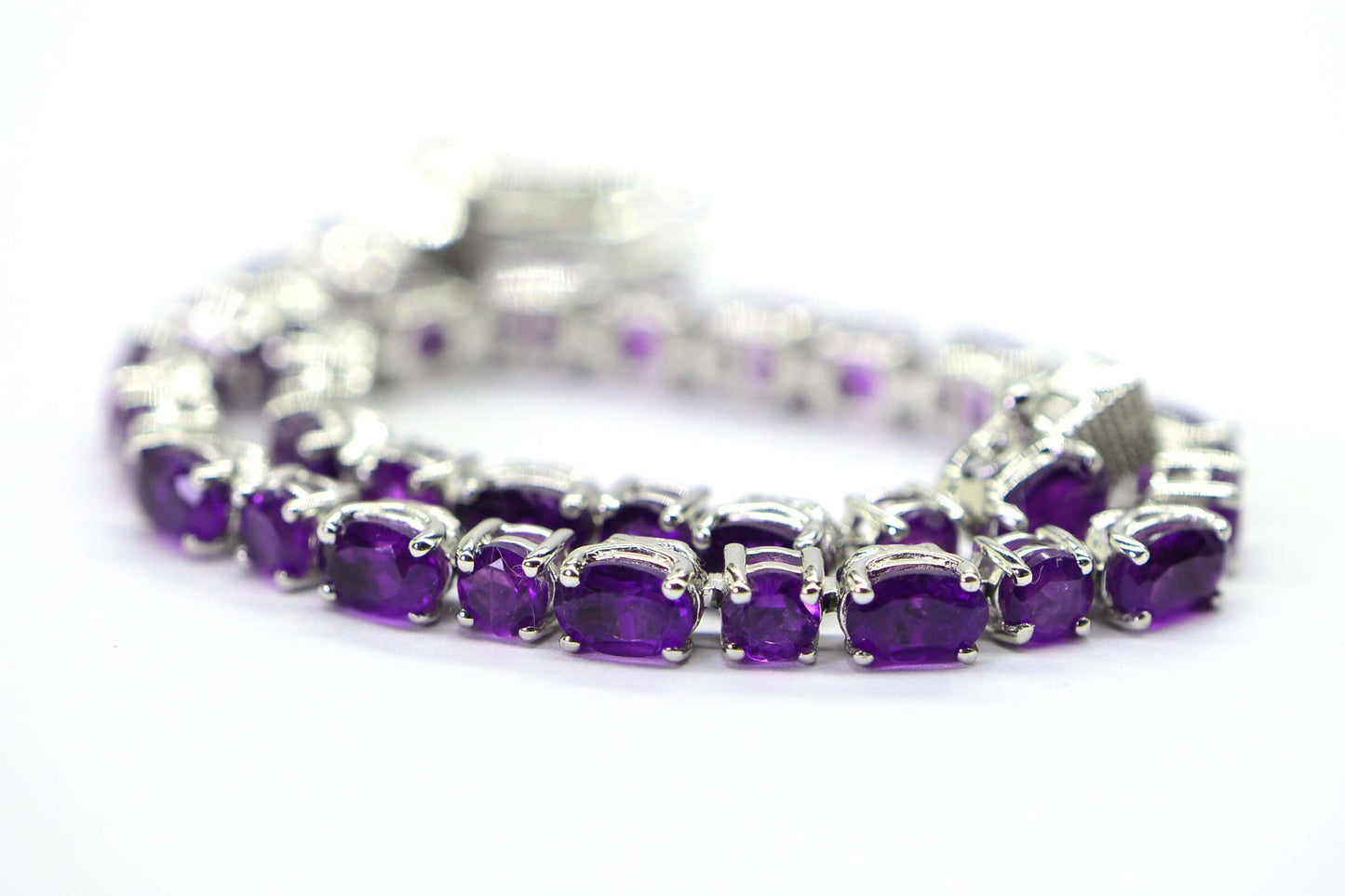 Natural Amethyst Tennis Bracelet, Sterling Silver, February Birthstone