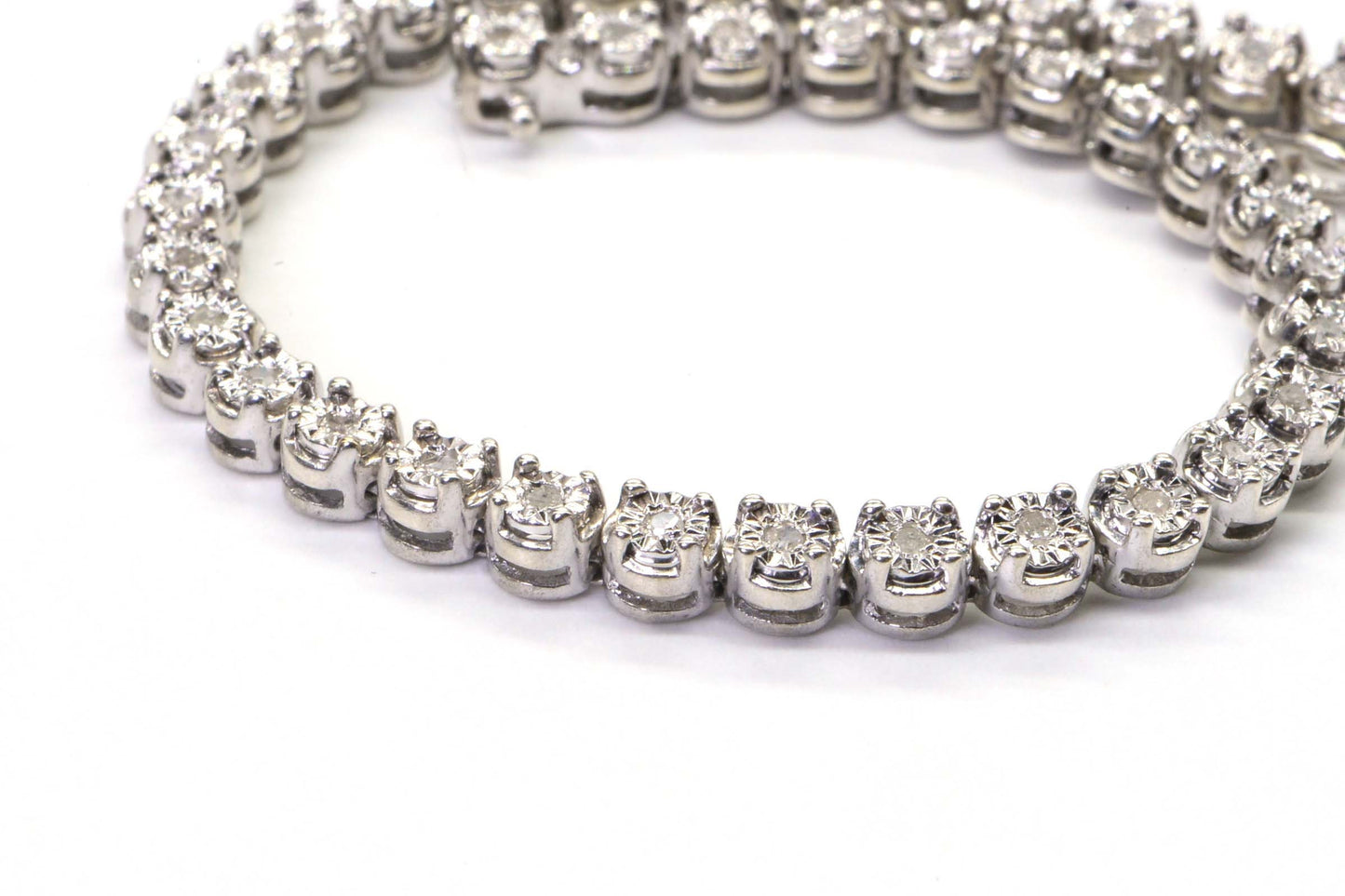 Genuine Diamond Tennis Bracelet Sterling Silver Finish Rhodium Birthstone For April Vintage Bracelet