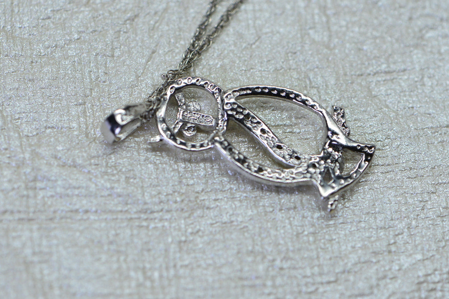 Diamond Owl Pendant, Sterling Silver Necklace, Vintage Style