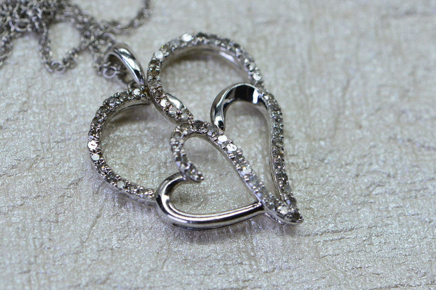 Diamond Double Heart Pendant, Sterling Silver, Valentine's Gift