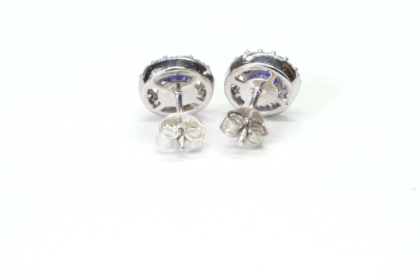 Tanzanite Halo Stud Earrings, December Birthstone, Sterling Silver CZ