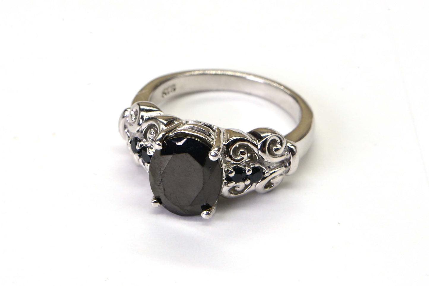 Black Onyx Sterling Silver Ring, Oval Multi Gemstone Cocktail Ring