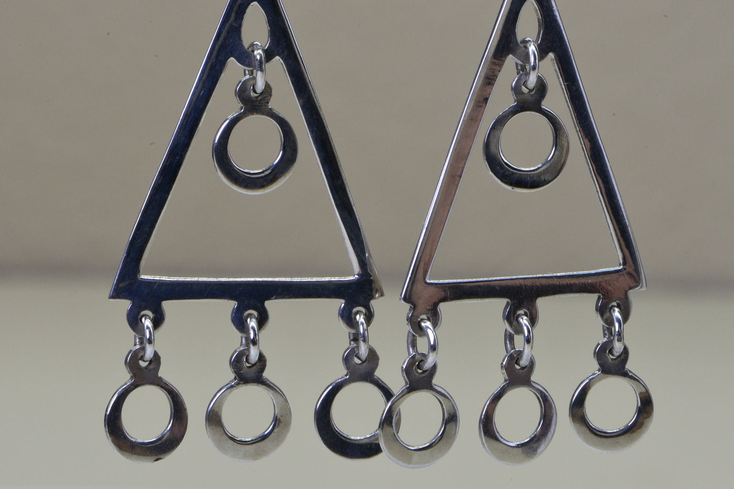 Triangle Drop Long Earrings Sterling Silver Geometric Style Art Deco Solitaire Earrings