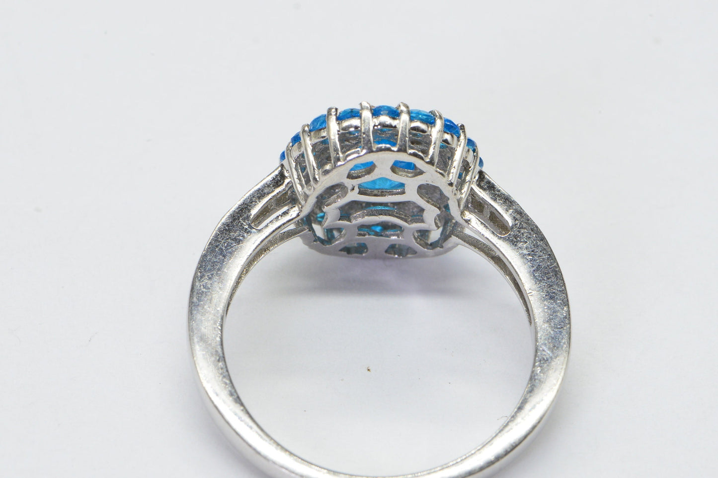 Neon Apatite Double Halo Real Diamond Sterling Silver Ring Promise Ring