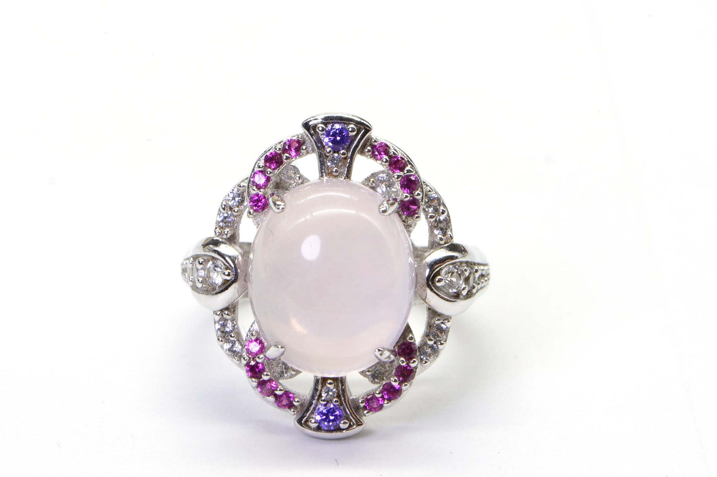Moonstone Sterling Silver Cocktail Ring: Ruby & White Sapphire