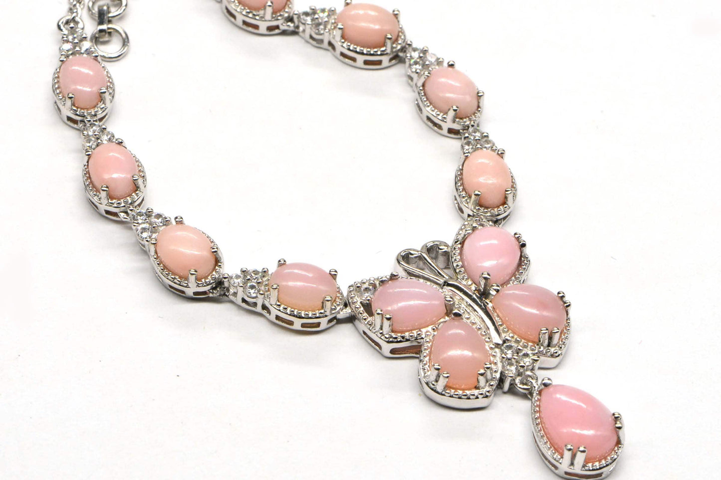 Peruvian Pink Opal Butterfly Necklace Earrings Set, Sterling Silver