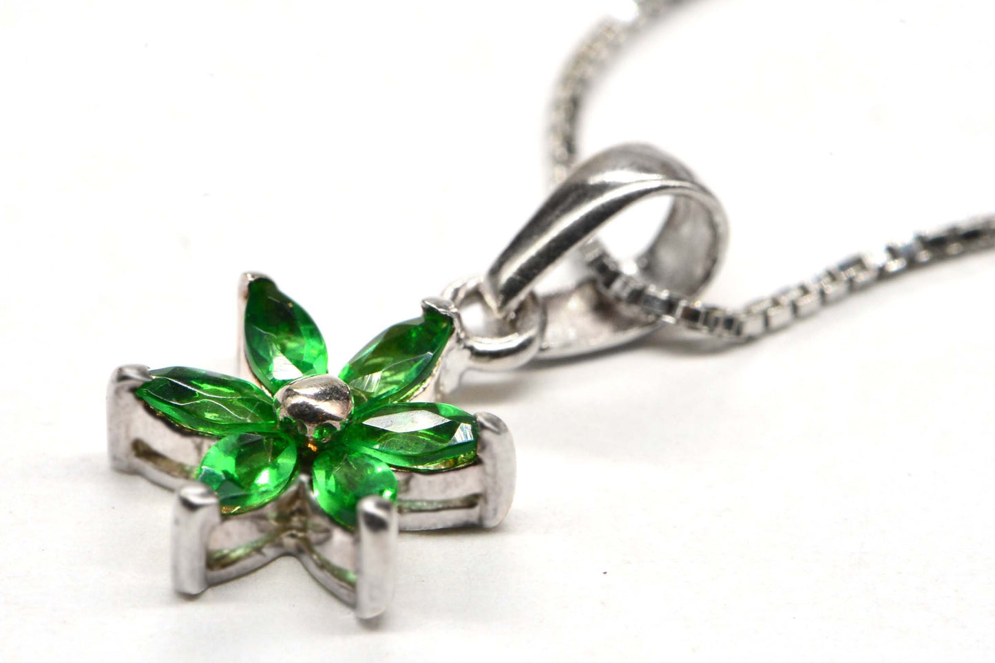 Chrome Diopside Flower Pendant Necklace, Sterling Silver Jewelry