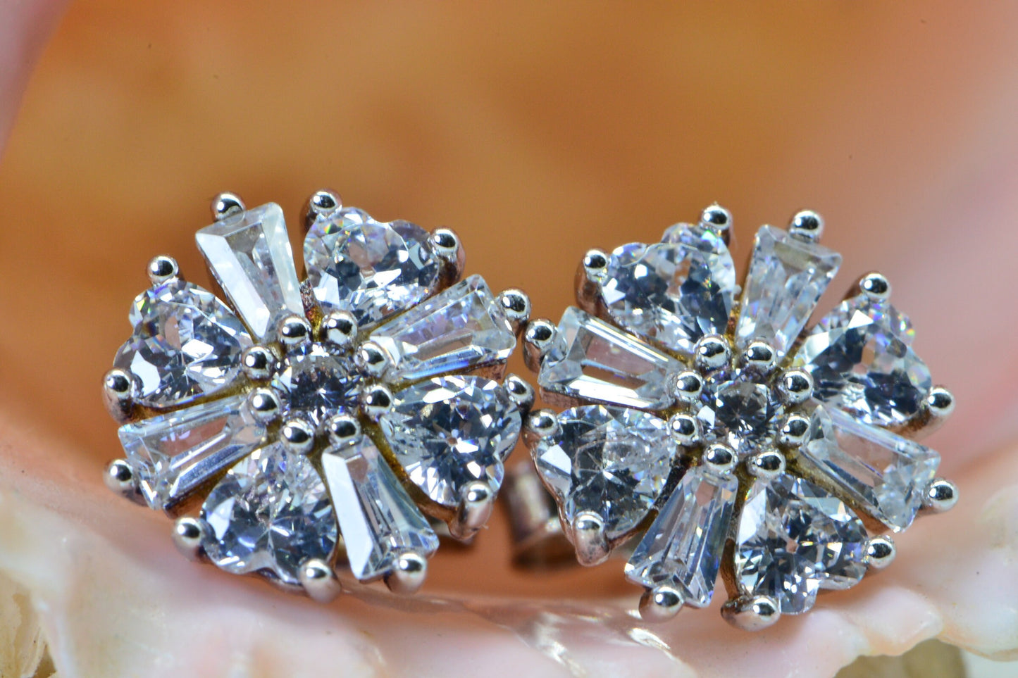 Flower Stud Earrings, Multi Stone Sterling Silver Bridal Jewelry