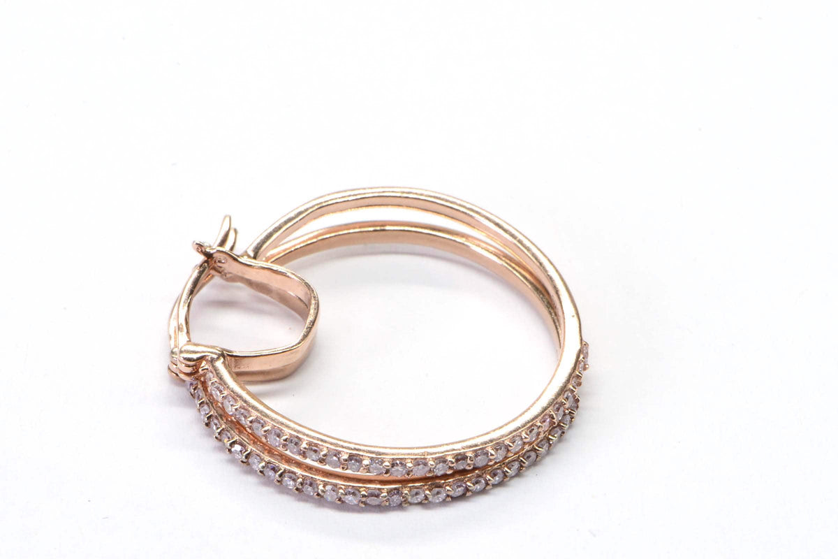 White Genuine Diamond Hoop Earrings Medium Post Hinge Rose Gold Over Sterling Silver