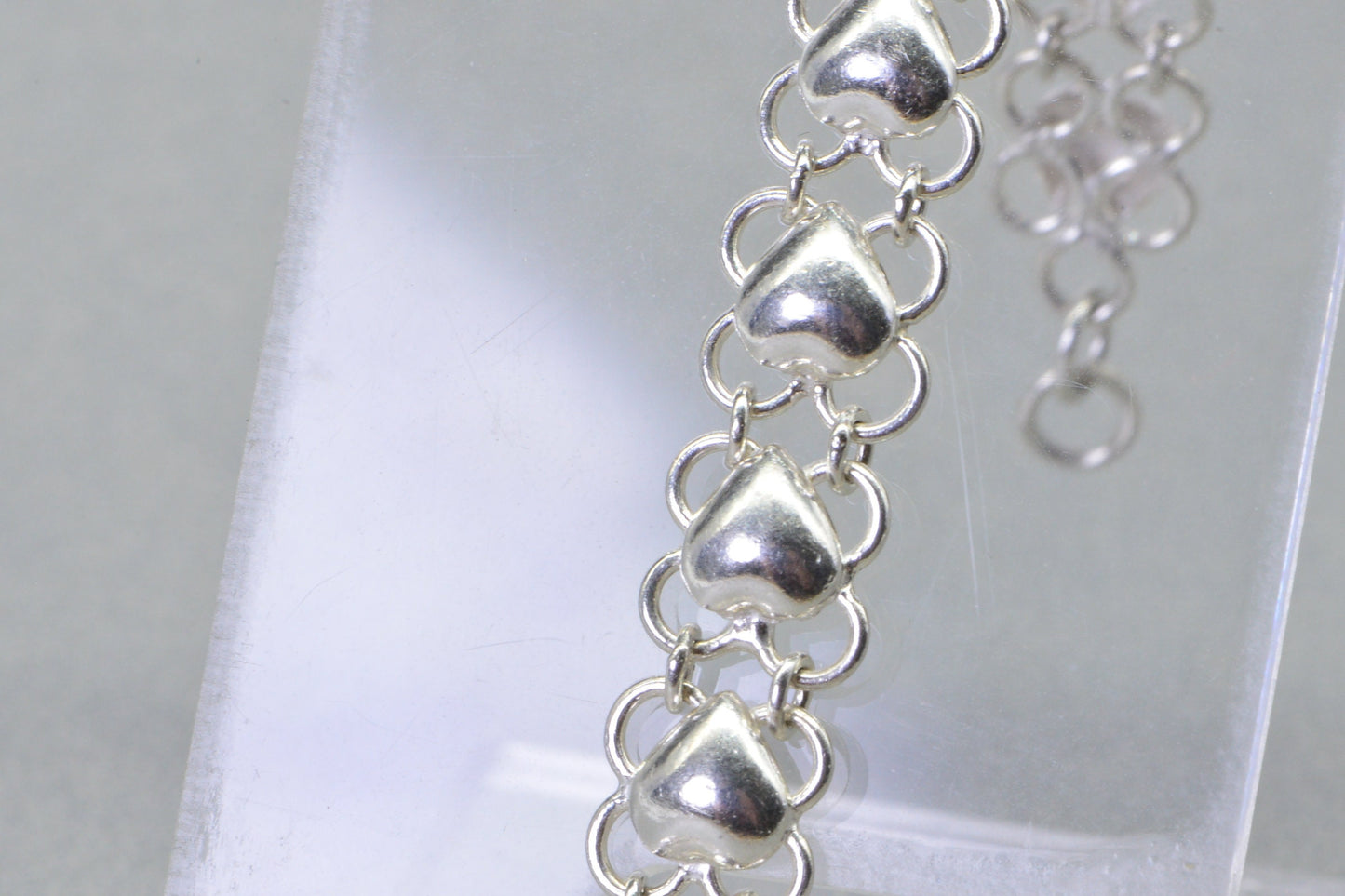 Sterling Silver Heart Bracelet - 7 Inch Filigree Chain Link