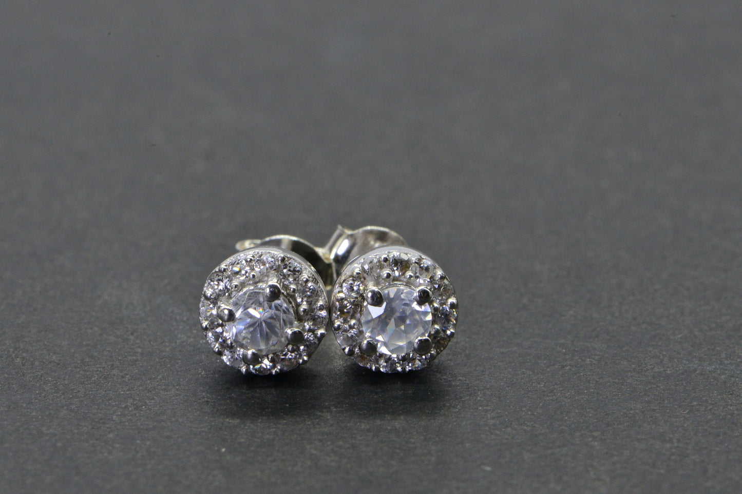 Halo Diamond Stud Earrings 14K White Gold Over Sterling Silver Bridal Gift Vintage Earrings