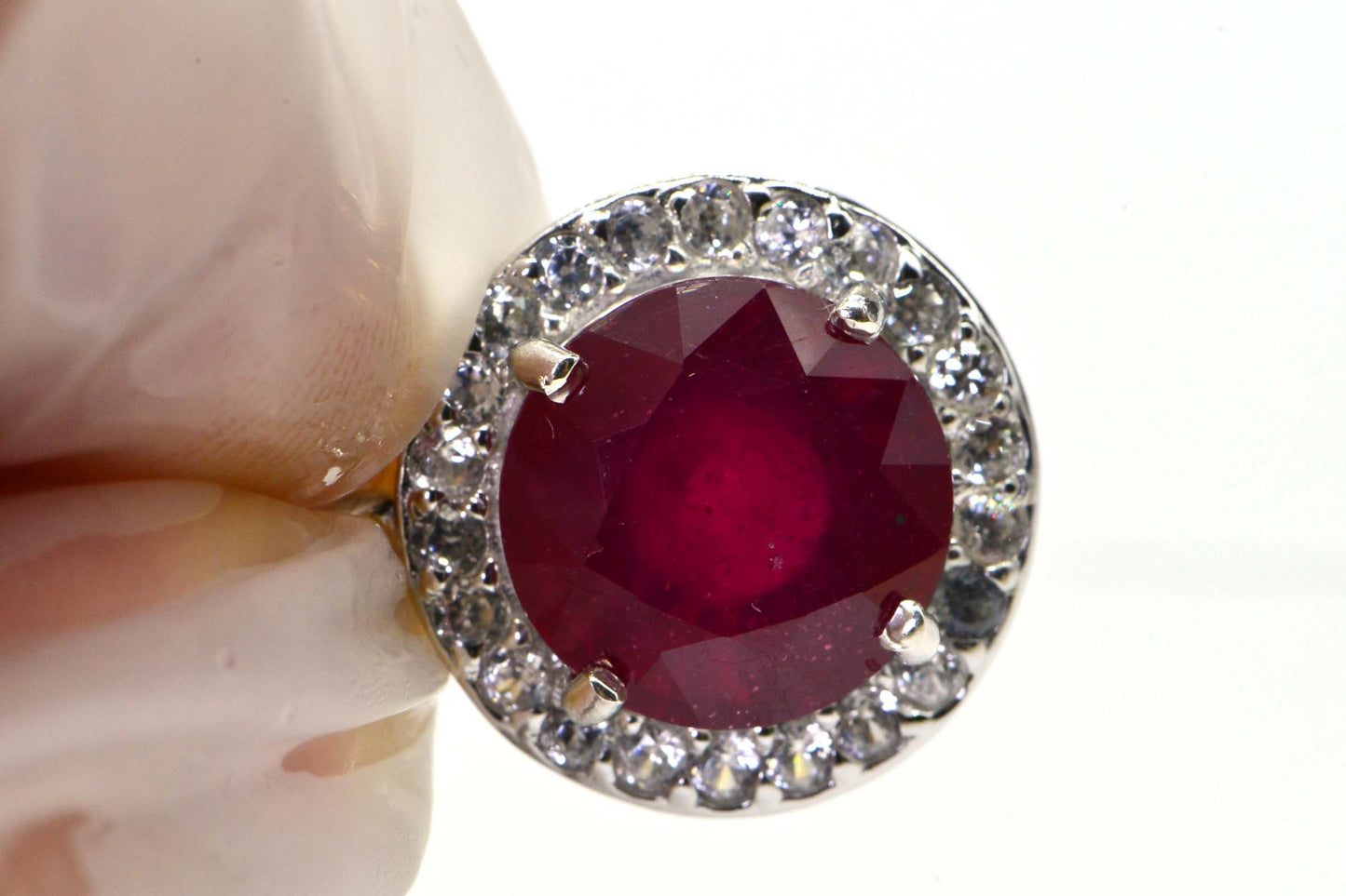 Authentic Ruby Round Halo Style Pendant Diamond Accents Birthstone July Vintage Pendant