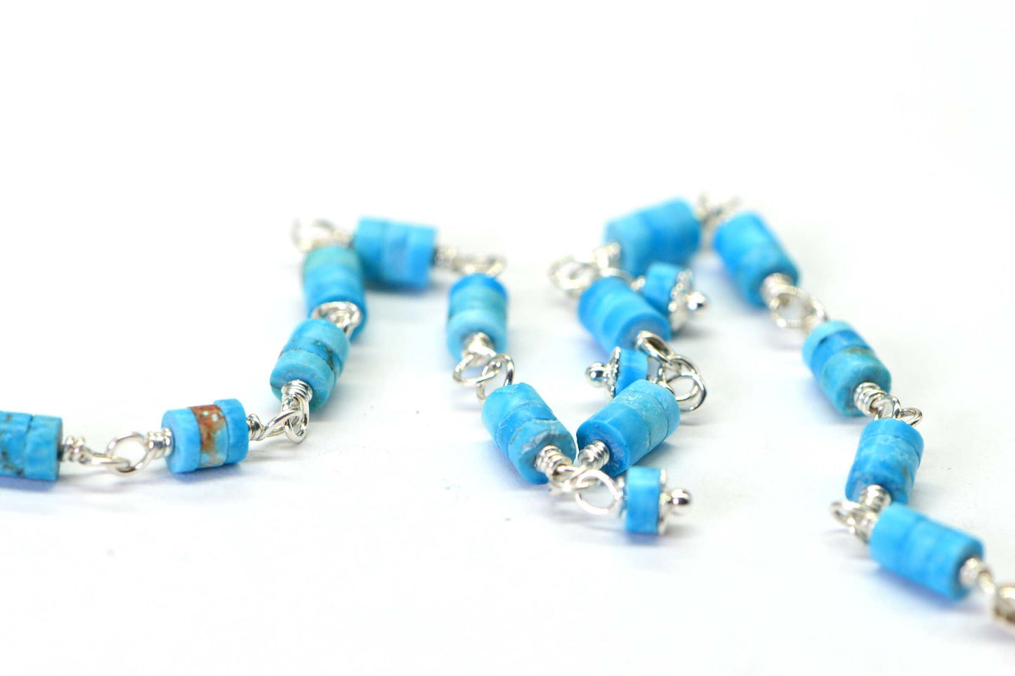 Turquoise Sleeping Beauty Arizona Sterling Silver Wire Wrapped Chain Dainty Dangle Bracelet