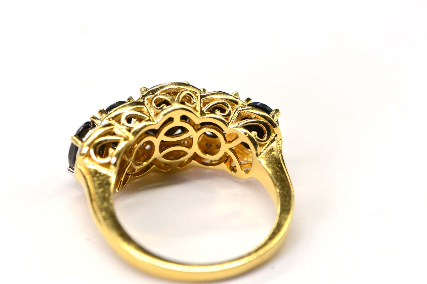 Black Onyx Cluster Ring: 14K Yellow Gold Vermeil Filigree Ring