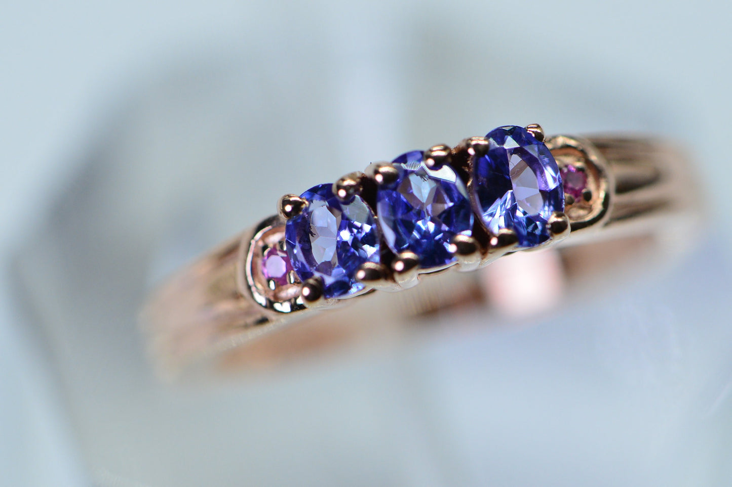 Real Tanzanite Pink Sapphire Ring: 14K Rose Gold Over Sterling Silver