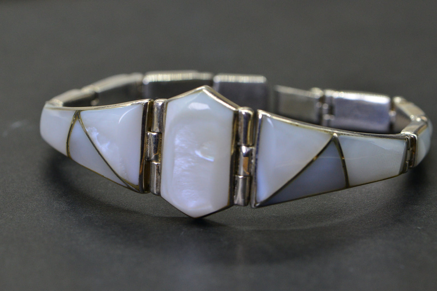 Vintage Mexico 950 Sterling Silver Mother of Pearl Inlay Bracelet
